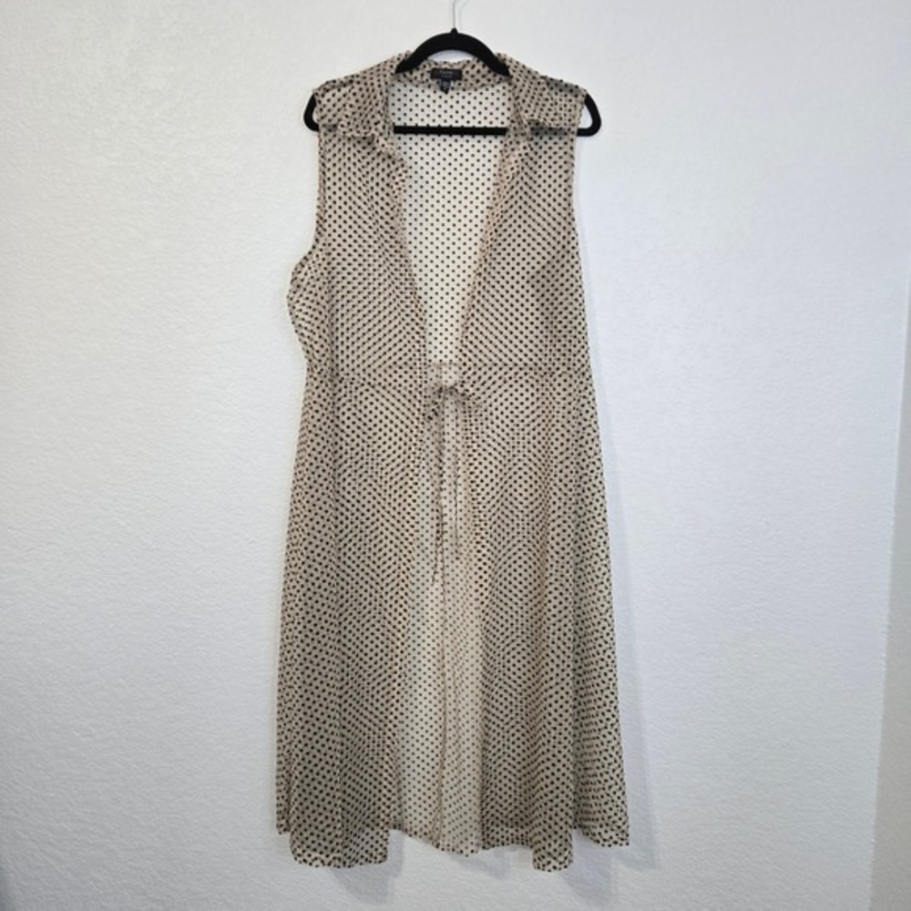 Cocomo Woman Beige Black Polka Dot Mesh Duster Cardigan Vest 2X